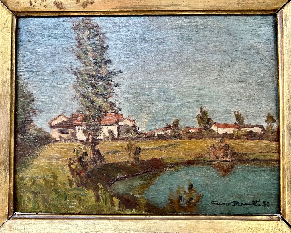 Gino Romiti (1881-1967) - Paesaggio con lago e case - NO RESERVE #3.2