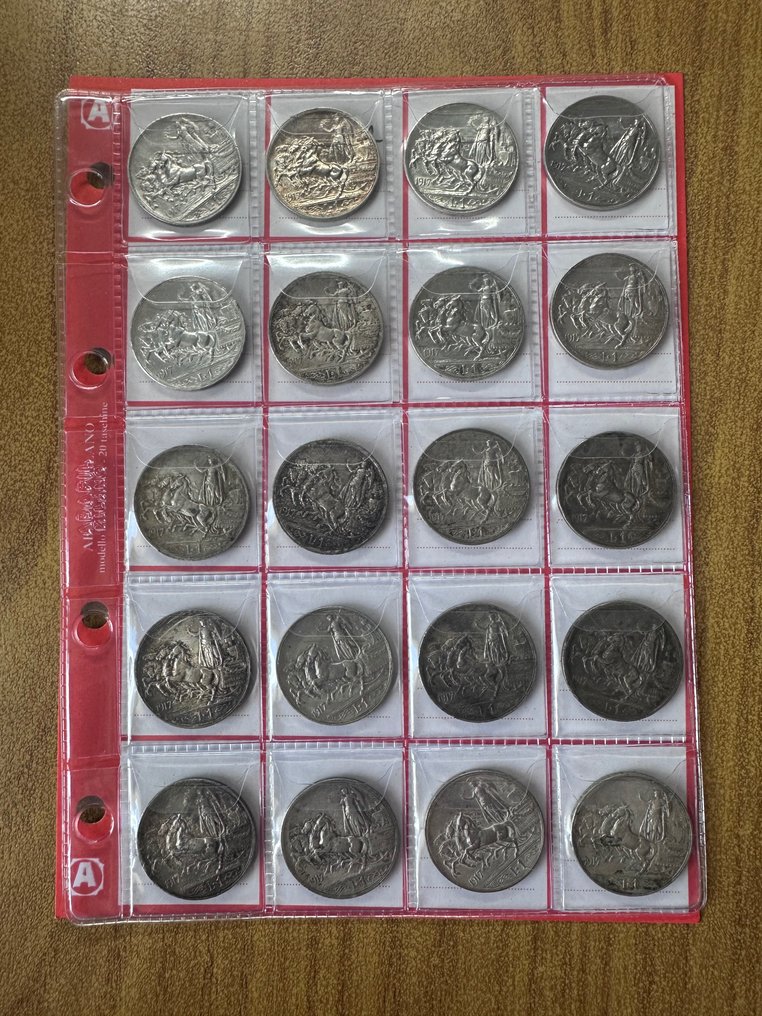 意大利， 意大利王国. 维托里奥·伊曼纽尔三世·迪·萨沃亚 （1900-1946）. 1 Lira 1917 "Quadriga" (20 monete) #1.1