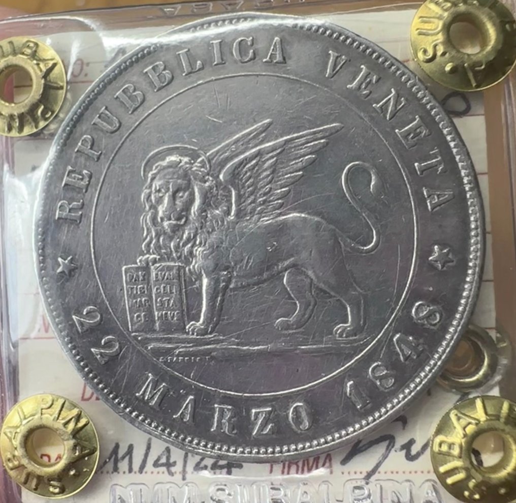 Włochy, Rząd Tymczasowy Wenecji. 5 Lire 1848 #1.1