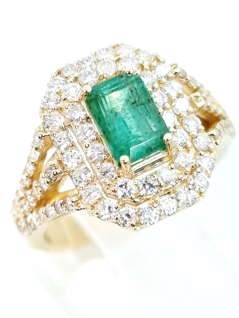 Anello - 14 carati Oro giallo Smeraldo - Diamante #1.1