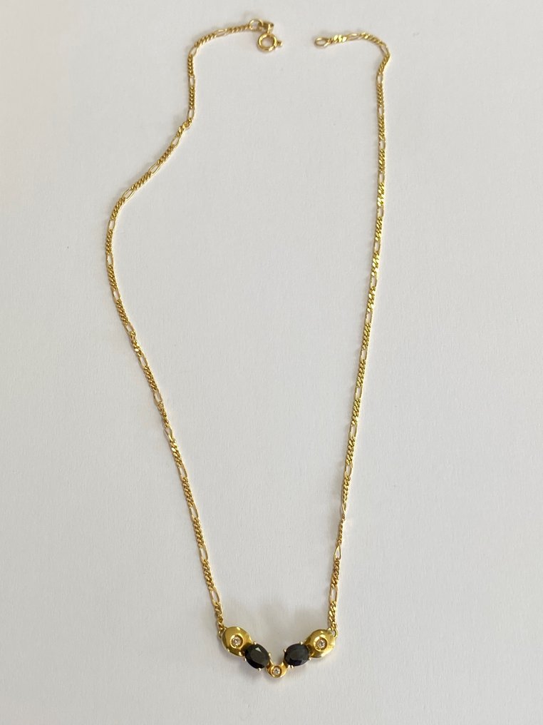 Choker necklace - 18 kt. Yellow gold -  2.80ct. tw. Sapphire - Diamond #1.1