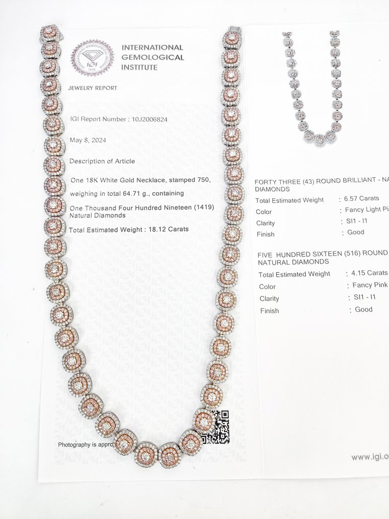 Κολιέ - 18 καράτια Λευκός χρυσός, Ροζ χρυσό -  18.12ct. tw. Ροζ Διαμάντι (Φυσικού χρώματος) #2.1