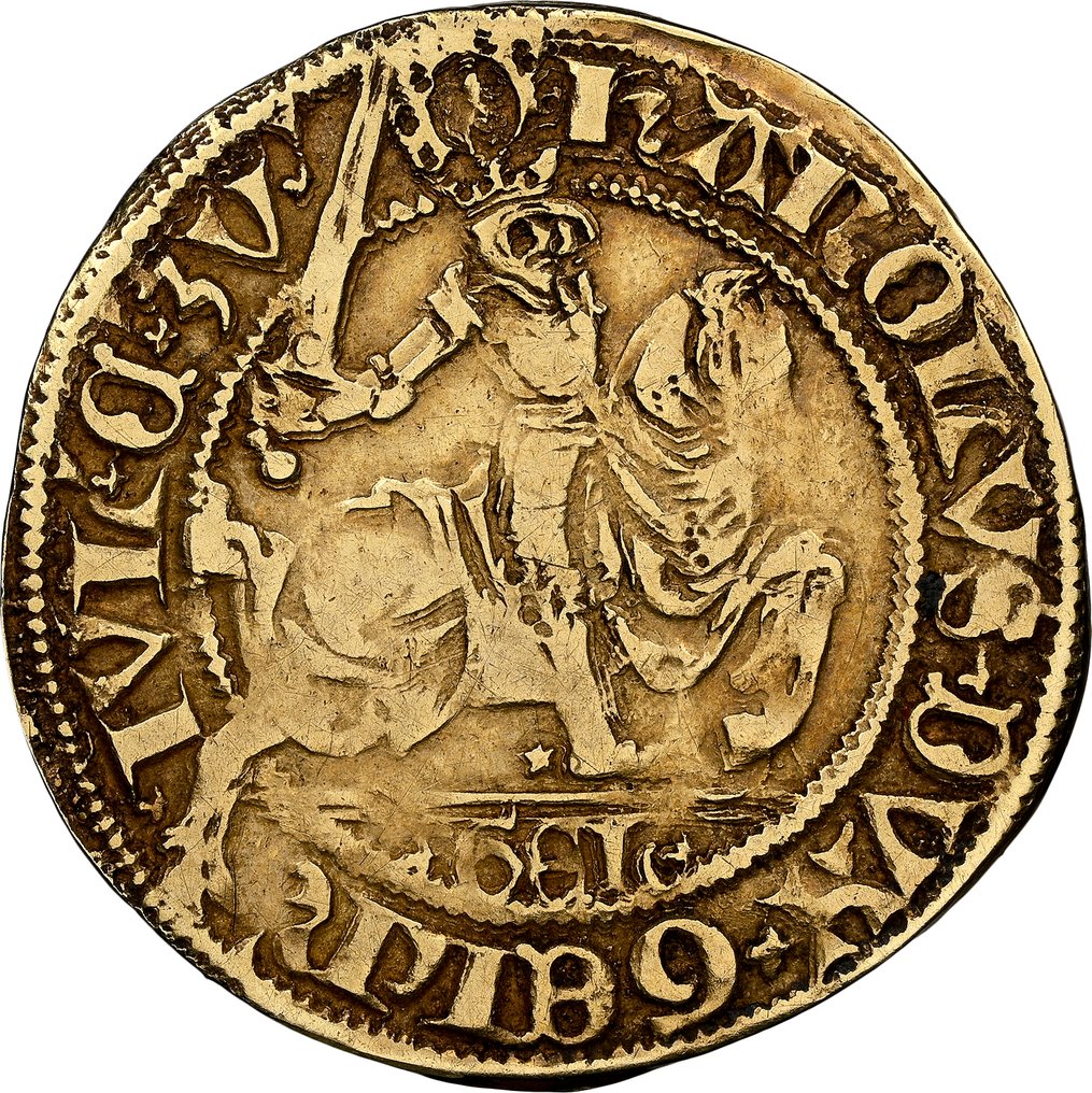 Paesi Bassi, Gheldria. Karel van Egmond. Goudgulden 1423-1472 (Delm R2 = RR very rare, NGC rated: only 9 known specimens in higher quality) #1.1