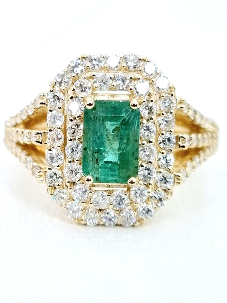 Anello - 14 carati Oro giallo Smeraldo - Diamante #1.2