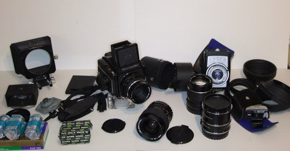 Mamiya 645 + 45mm/80mm/150mm + 6 films + acc. | Câmera de formato médio #1.1