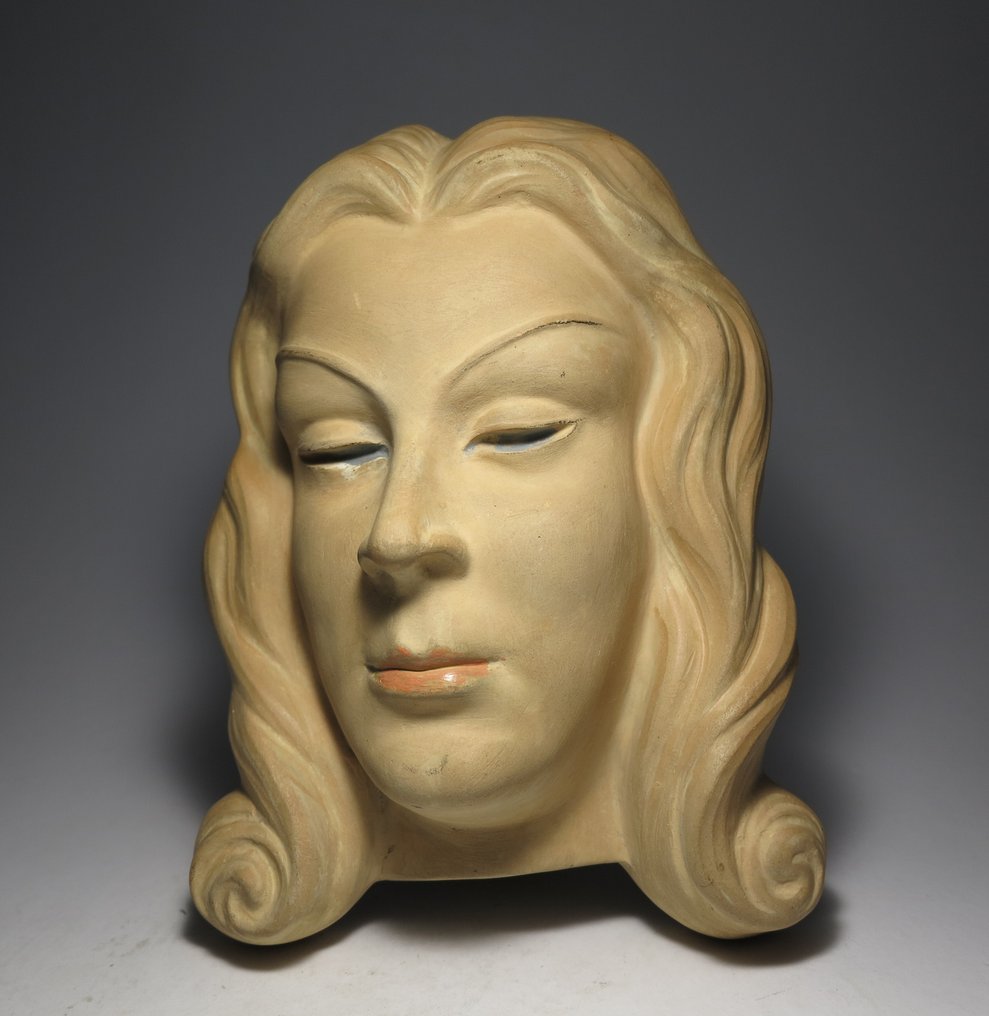 Veistos, Art Deco wall mask - 27 cm - Keraaminen - 1930 #1.2