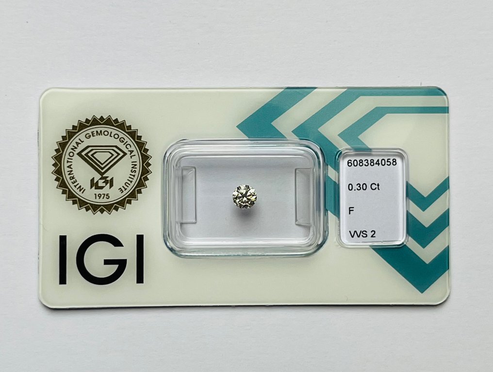 1 pcs Diamant  (Natur)  - 0.30 ct - Rund - F - VVS2 - International Gemological Institute (IGI) - Ex Ex Ex Ingen #1.1