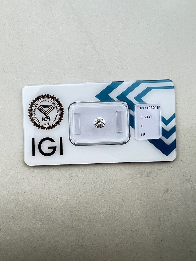 1 pcs 鑽石  (天然)  - 0.50 ct - 圓形 - D (無色) - IF - 國際寶石學院（International Gemological Institute (IGI)） #1.1