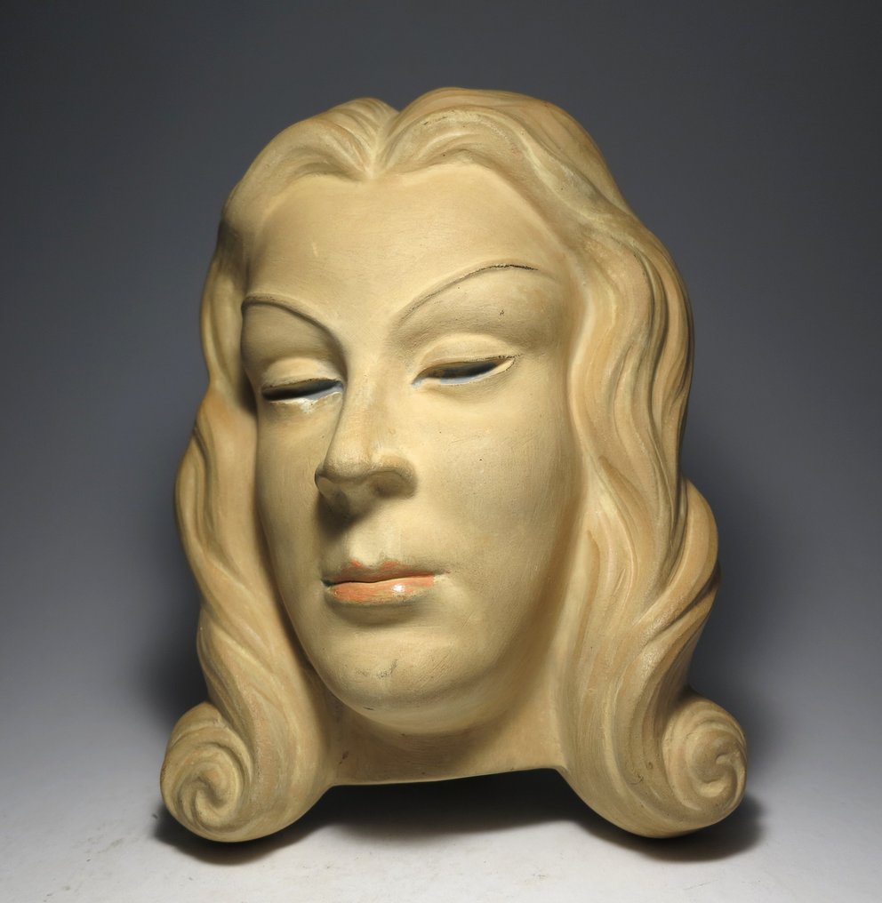 Veistos, Art Deco wall mask - 27 cm - Keraaminen - 1930 #2.1