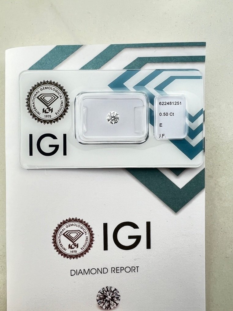 1 pcs Diamant  (Natuurlijk)  - 0.50 ct - Rond - E - IF - International Gemological Institute (IGI) #2.1