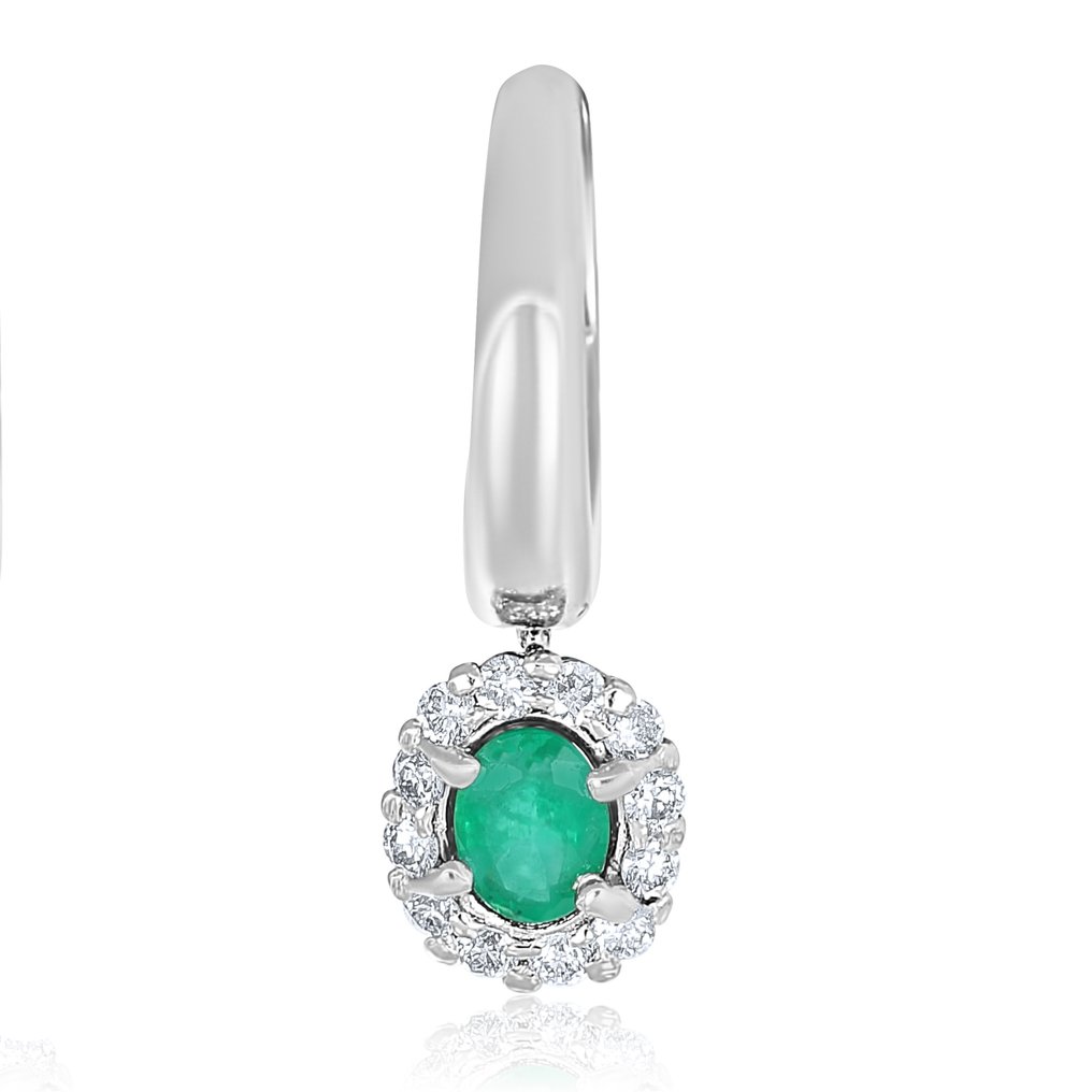Orecchini - 18 carati Oro bianco -  0.24ct. tw. Diamante - Smeraldo #1.2