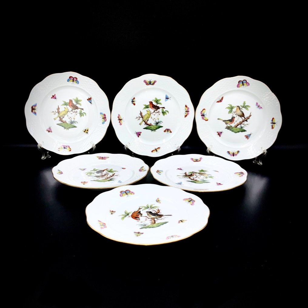 Herend - Exquisite Set of 12 Plates (19 cm) - "Rothschild Bird" Pattern - Lautanen - Käsinmaalattua posliinia #2.1