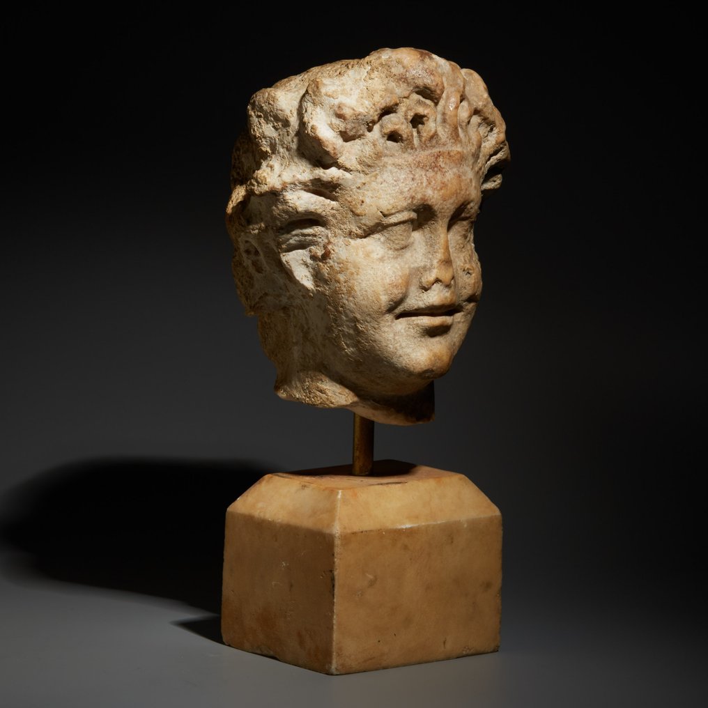 Ókori római Márvány Szép szatír vagy faun feje. Kr.u. 1. - 2. század. 28 cm H. Spanyol exportengedély #1.2