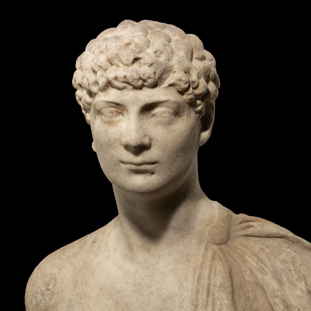 Muinainen Rooma Marmori Nuoren rintakuva. 70 cm H. Keisari Caracallan hallituskausi, n. 211-217 jKr. #2.1