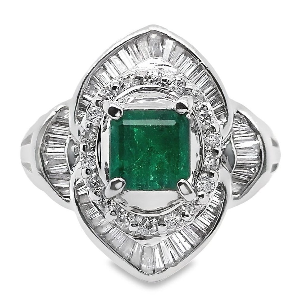 Ring Platina -  1.69ct. tw. Smaragd - Diamant #1.2