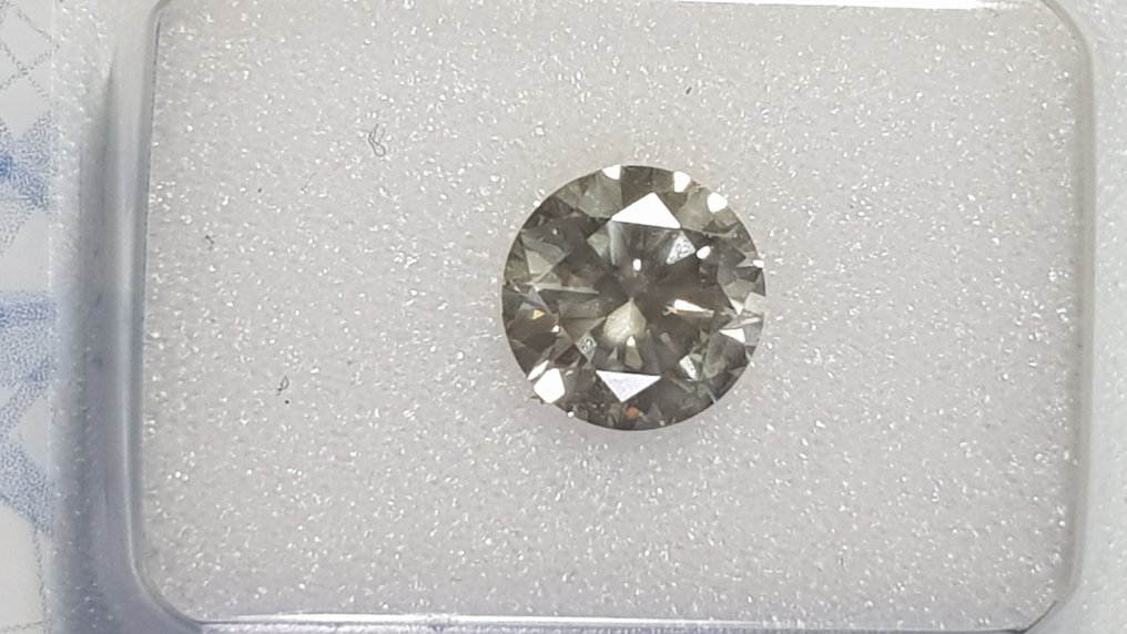 1 pcs Diamant  (Natürlich farbig)  - 1.02 ct - Rund - Fancy light Gelblich Grau - SI1 - Antwerp International Gemological Laboratories (AIG Israel) #1.1