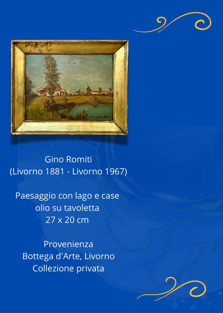 Gino Romiti (1881-1967) - Paesaggio con lago e case - NO RESERVE #2.1