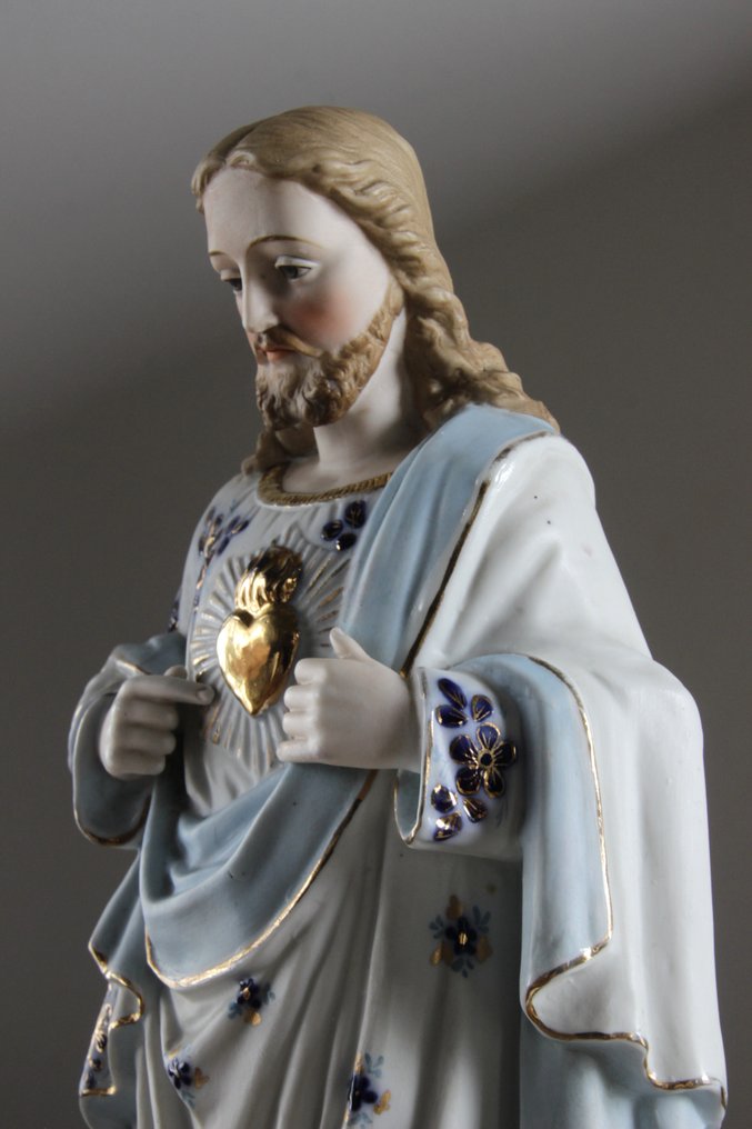 Beeldje, Jezus met Heilig Hart - 45 cm - Biscuit porselein #1.2