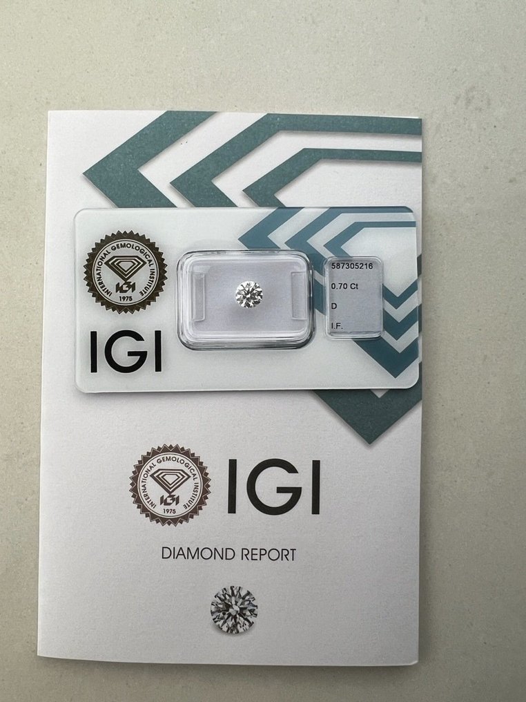1 pcs Diamond  (Natural)  - 0.70 ct - Round - D (colourless) - IF - International Gemological Institute (IGI) #2.1
