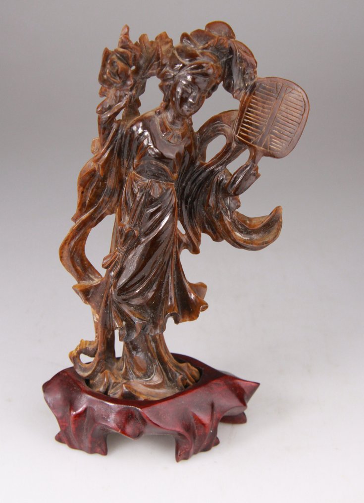 Statue Pierre Dure Tiger Eye Oeil de Tigre Kwanyin Lady Chine Sculpture Chinese Carving - Steen, Oog van tijger - China #1.2