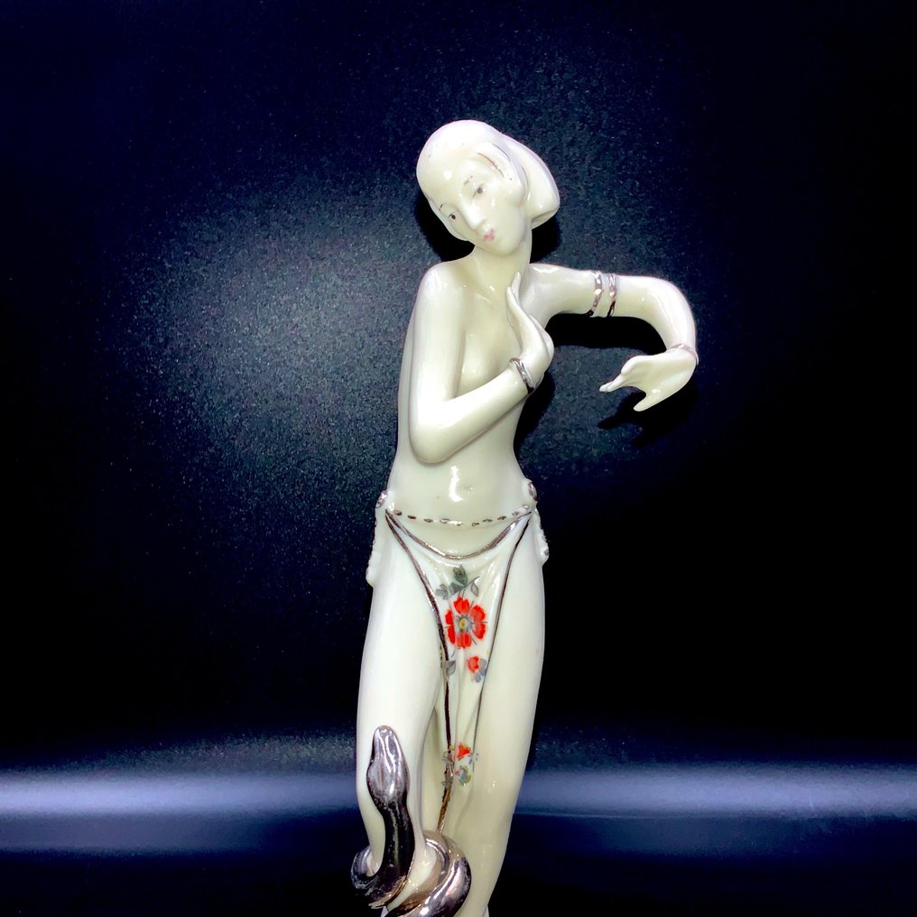 Limbach, Thuringia - Art Deco - Nude Lady with Snake (20,5 cm) - ca 1930 - Figurin - Porslin #1.2