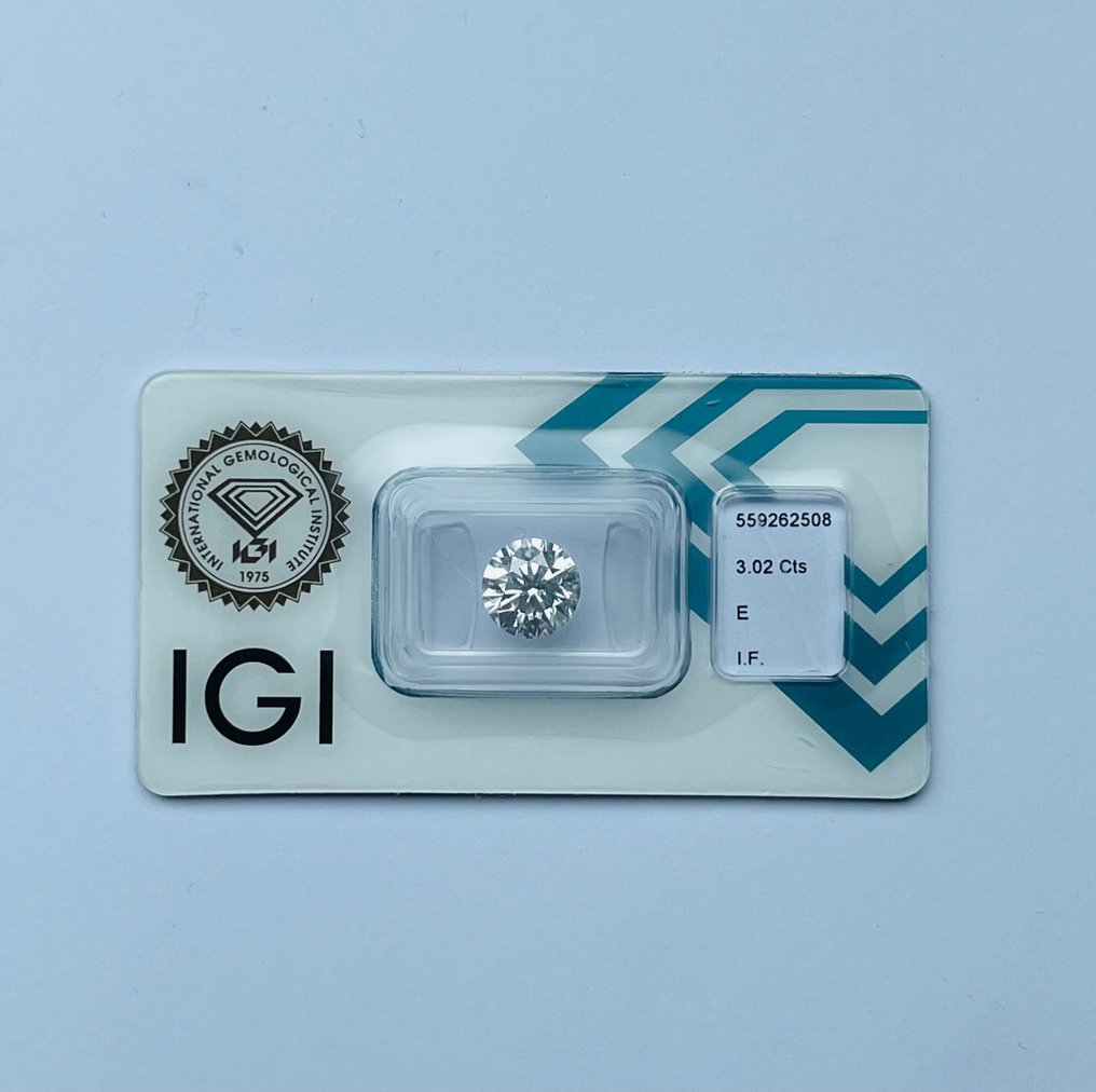 1 pcs Diamond  (Natural)  - 3.02 ct - Round - E - IF - International Gemological Institute (IGI) #1.1