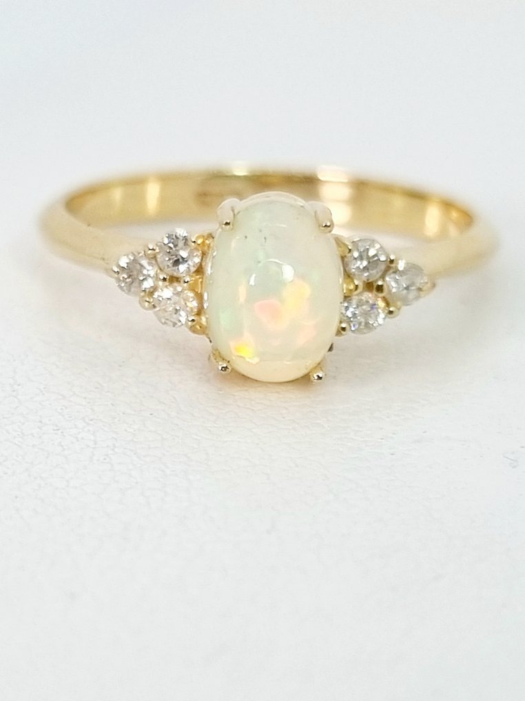 Ring - 14 kt Gelbgold Opal - Diamant #1.2