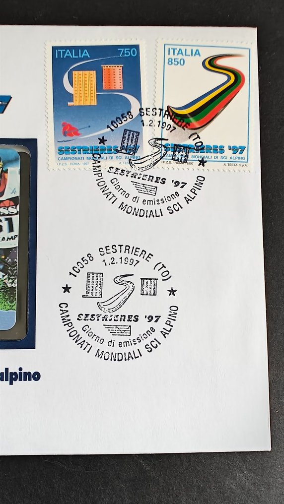 Colección de tarjetas telefónicas - Sobre del Campeonato Mundial de Esquí con Telecard, F.D.C. Sestriere 1997 "Bolaffi" - Telecom Italia #2.1