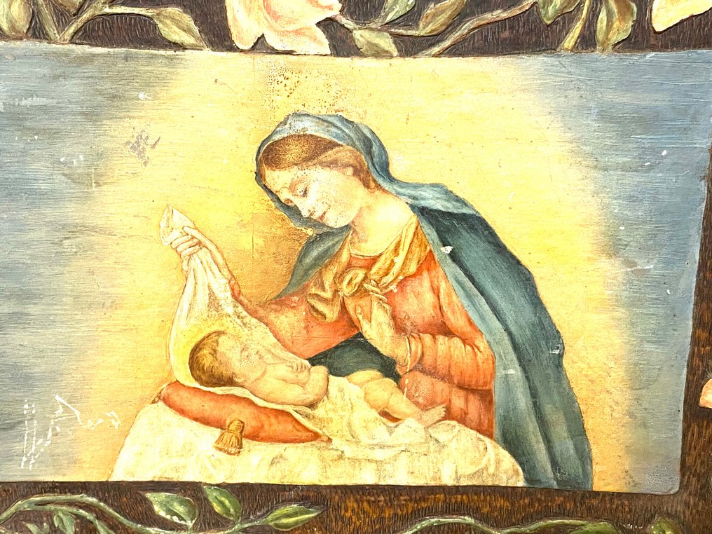  還願物 - 麥當娜與嬰兒耶穌的描繪 - 畫在木板上 - 1900/1940  #2.1