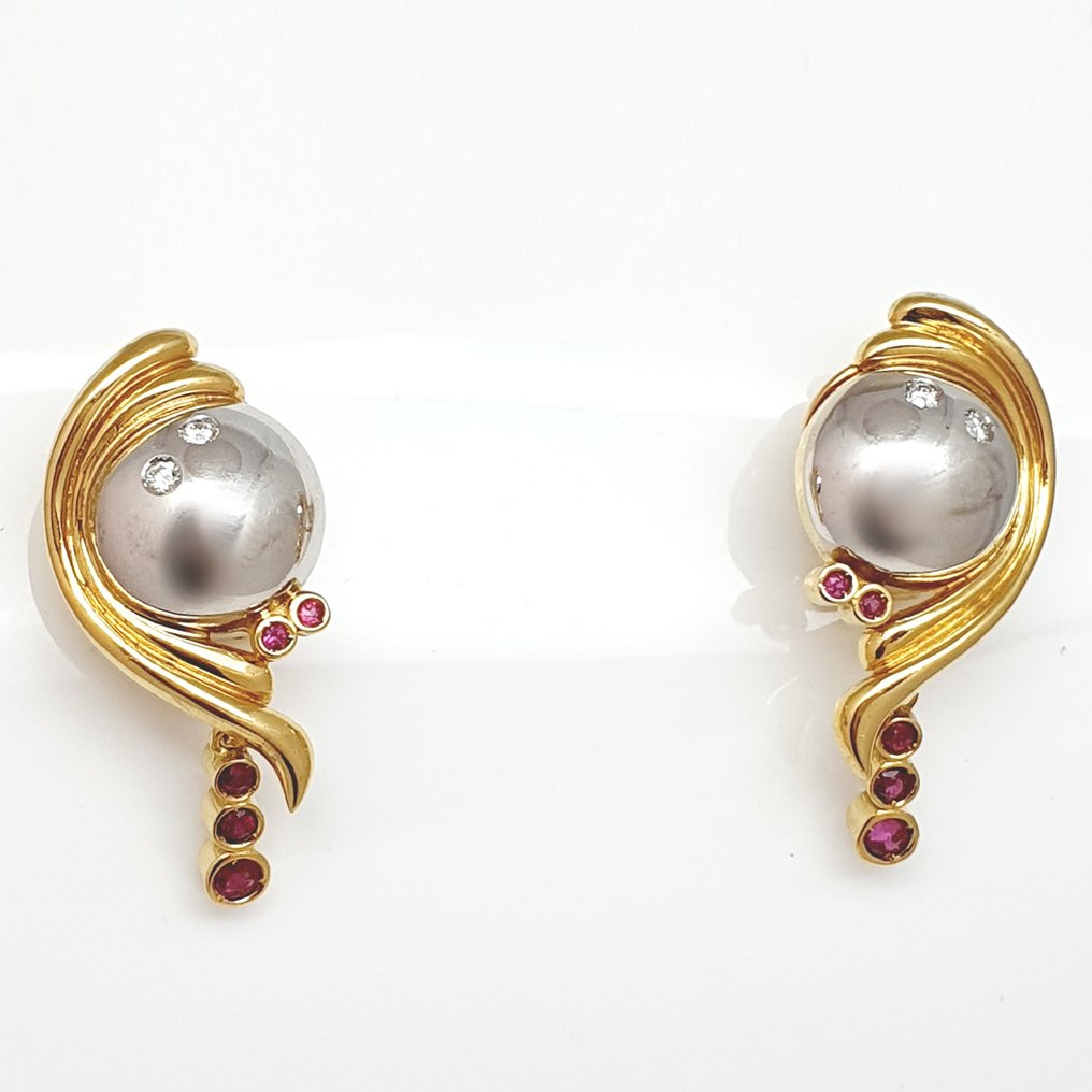 Boucles d'oreilles - 18 carats Or blanc, Or jaune -  0.12 tw. Diamant  (Naturelle) - Rubis #1.1