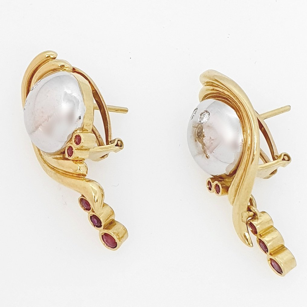 Boucles d'oreilles - 18 carats Or blanc, Or jaune -  0.12 tw. Diamant  (Naturelle) - Rubis #1.2