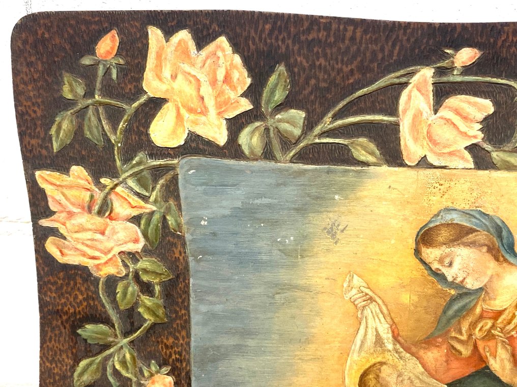  還願物 - 麥當娜與嬰兒耶穌的描繪 - 畫在木板上 - 1900/1940  #2.2