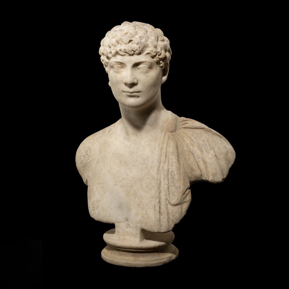 Antigua Roma Mármol Retrato Busto de un Joven. 70 cm H. Reinado del Emperador Caracalla, c. 211 – 217 d.C. #1.1