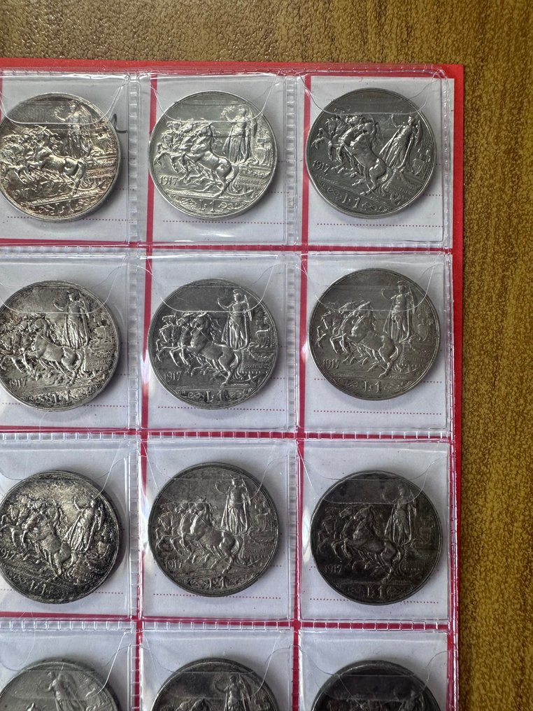 Italien, kungariket Italien. Vittorio Emanuele III di Savoia (1900-1946). 1 Lira 1917 "Quadriga" (20 monete) #2.1