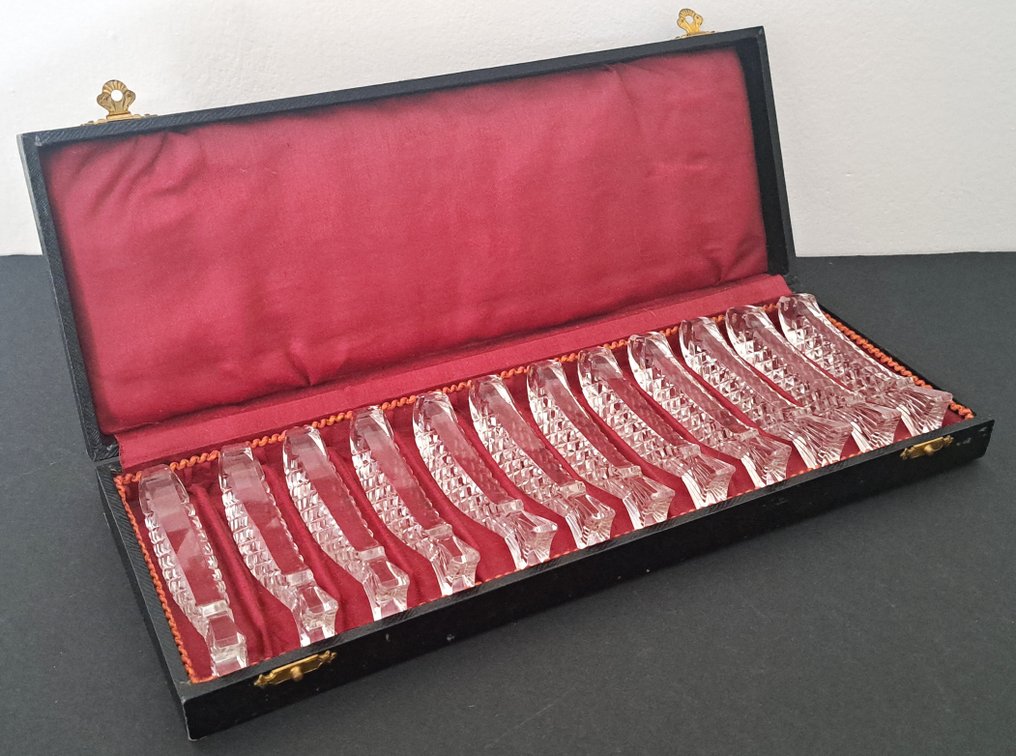 Suport cuțit (12) - Unieke Art Deco kristallen messenleggers in de vorm v/e vis, in originele etui - Cristal #3.2