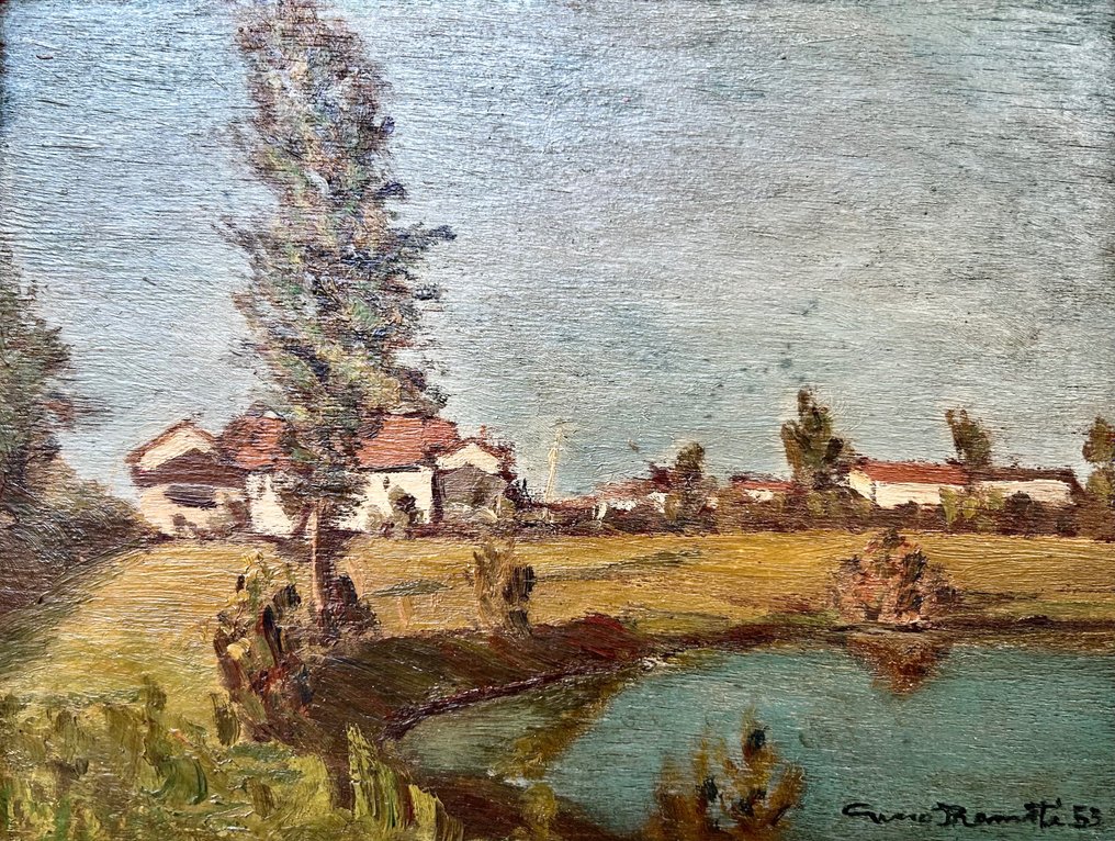 Gino Romiti (1881-1967) - Paesaggio con lago e case - NO RESERVE #1.1