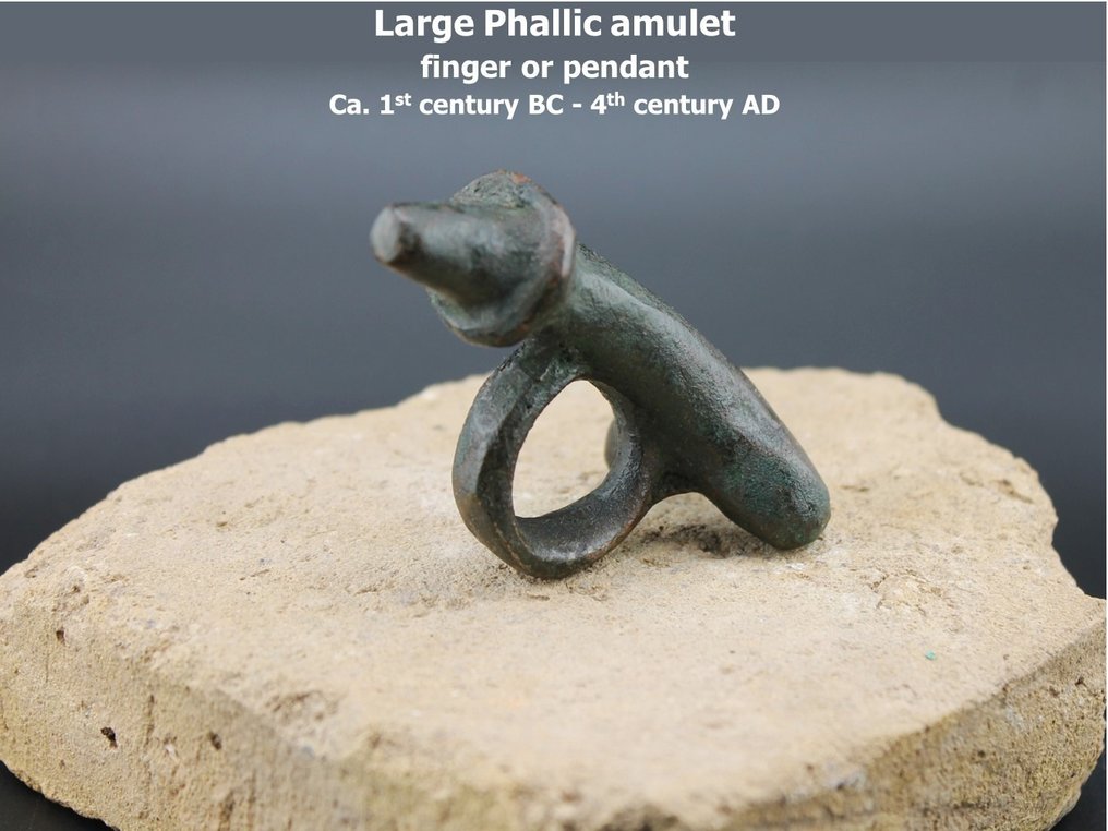 Starożytny Rzym Duży falliczny amulet Pierścień lub wisiorek #1.1