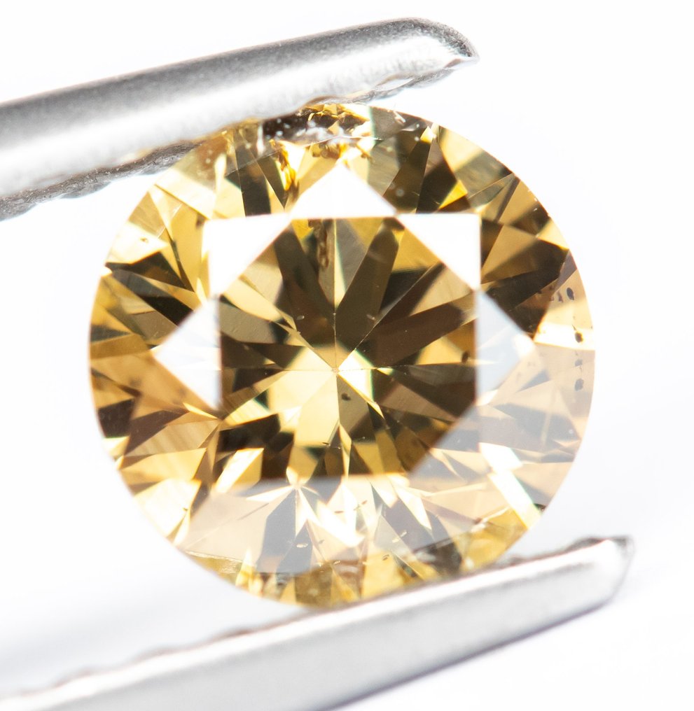 Zonder Minimumprijs - 1 pcs Diamant  (Natuurlijk gekleurd)  - 0.67 ct - Rond - Fancy deep Bruinachtig Geel - SI2 - Gem Report Antwerp (GRA) #1.2