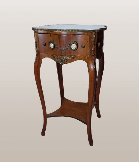 Table d'appoint - Bronze, Porcelaine, Bois de Rose Noyer - Louis XV #1.1