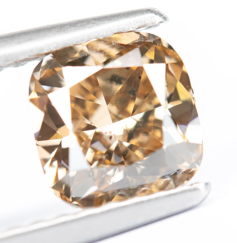 Fără preț de rezervă - 1 pcs Diamant  (Colorat natural)  - 1.01 ct - Perniță - Fancy gălbui Maro - SI1 - GRA (Laboratorul de analiză a pietrelor prețioase din Anvers) #2.1
