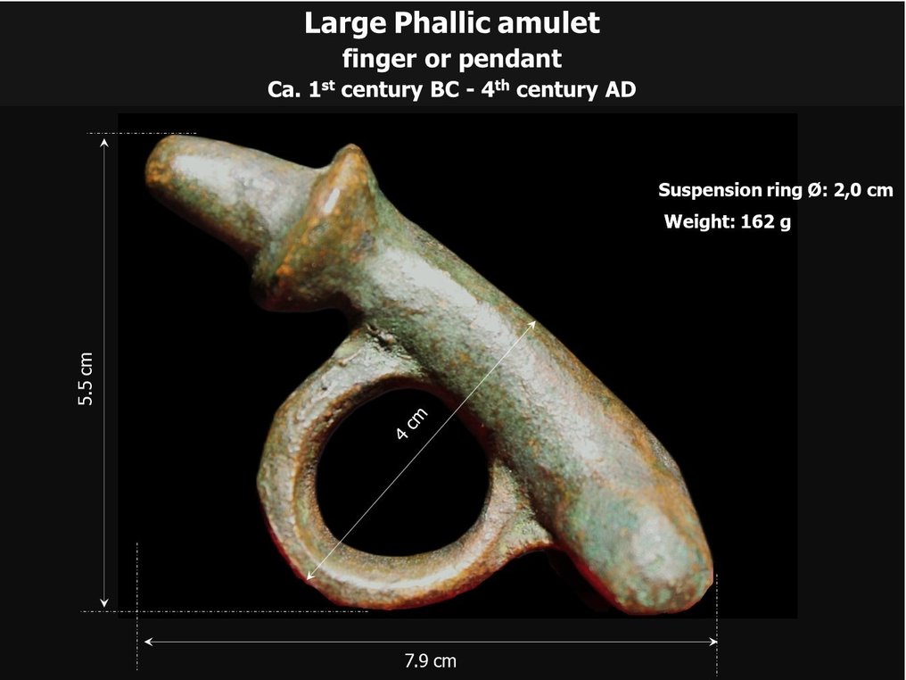 Starożytny Rzym Duży falliczny amulet Pierścień lub wisiorek #3.1