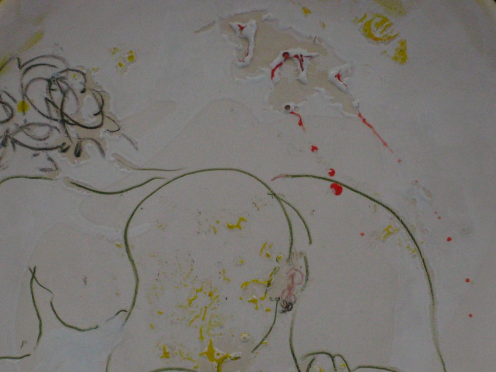 Wandteller - (D. 31 cm) - Majolika - Erotische Darbietung. #3.1