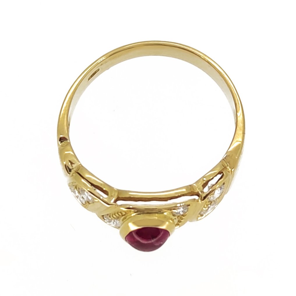 Ring - 18 kt. Yellow gold -  0.36ct. tw. Diamond  (Natural) - Ruby #2.1