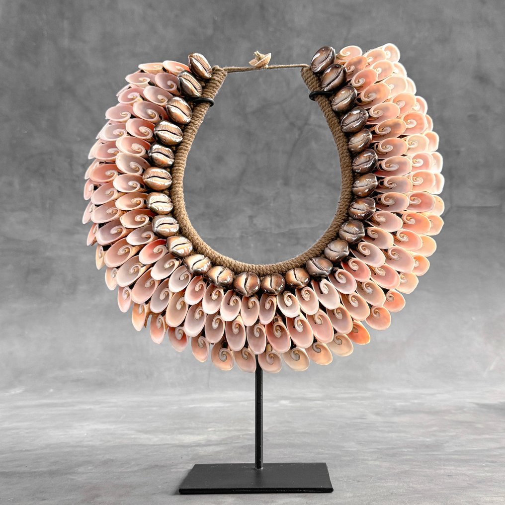 Ornamento decorativo - NO RESERVE PRICE - SN6 - Decorative Shell Necklace on custom stand - Papua Nova Guiné #2.1
