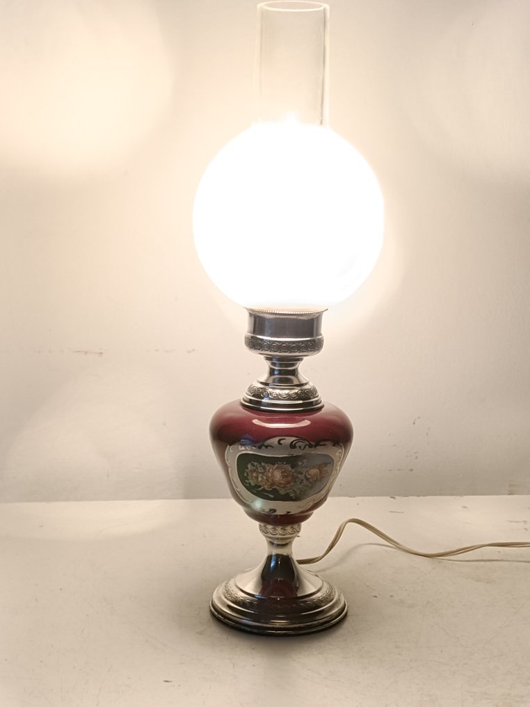 Schreibtischlampe - Elegante Lampe mit 800 Silberpunze, handbemaltes Porzellan mit floralen Verzierungen "Arbeitend" #2.1