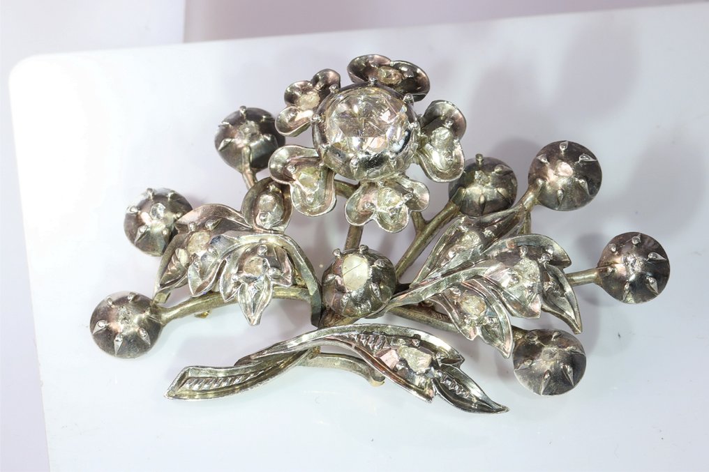 Brooch - 18 kt. Silver, Yellow gold - Diamond - Vintage antique anno 1860 #2.2