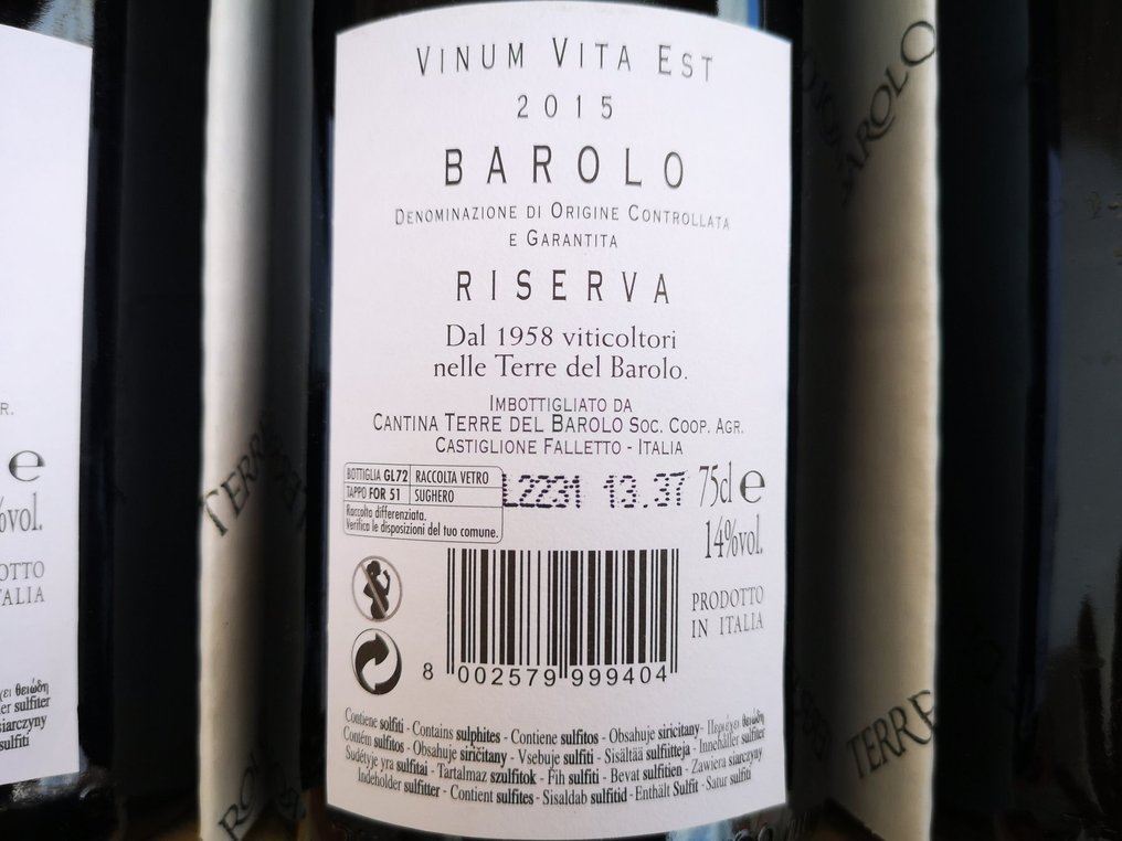 2015 Terre del Barolo 'Vinum Vita Est' DOCG - 巴罗洛 Riserva - 6 Bottles (0.75L) #3.2