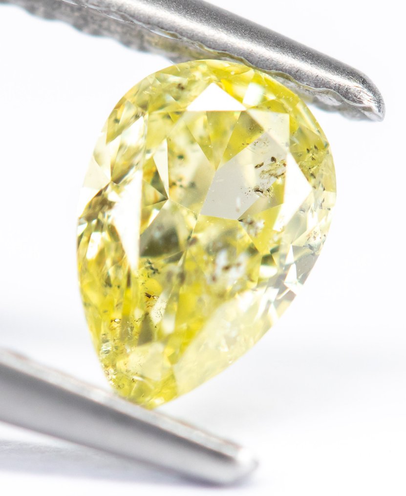 Zonder Minimumprijs - 1 pcs Diamant  (Natuurlijk gekleurd)  - 0.52 ct - Peer - Fancy light Geel - P1 - Gem Report Antwerp (GRA) #2.1
