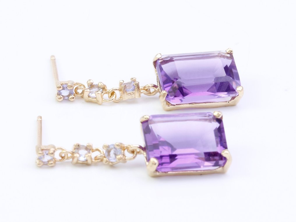 没有保留价 - 耳环 - 14K包金 黄金 紫水晶 - 坦桑石 #3.2
