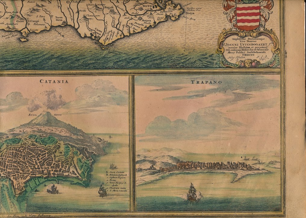 Europa, Kaart - Italy / Sicilië; Frederik de Wit - Insula sive Regnum Siciliae Urbibus Praecipuis Exornatum et Novissime Editum - 1680 #3.2